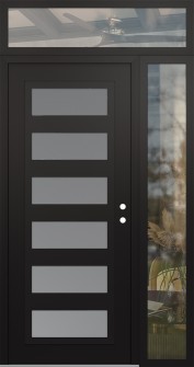 Diamond C9 48" x 96" black/white frosted Glass Panel black LHI with Sidelite and Transom clear Glass