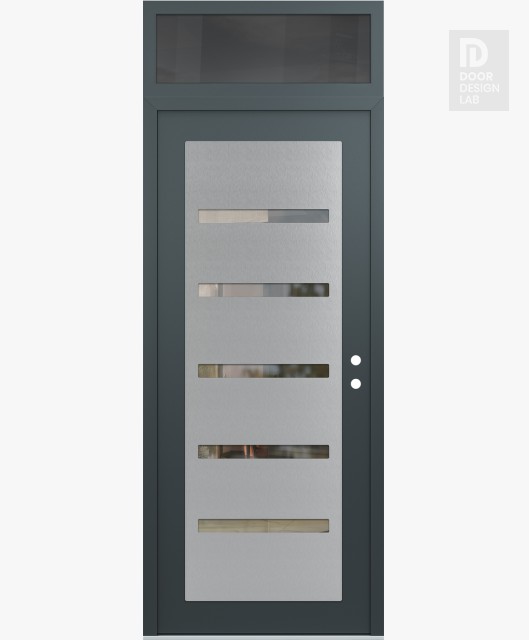 Modern Steel Front Door Diamond C7 36" x 96" anthracite/anthracite clear Glass Panel stainless steel LHI with Transom mirrored Glass