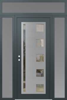 Diamond C3 64" x 96" anthracite/anthracite clear Glass Panel stainless steel RHI with 2 Sidelites and Transom frosted Glass