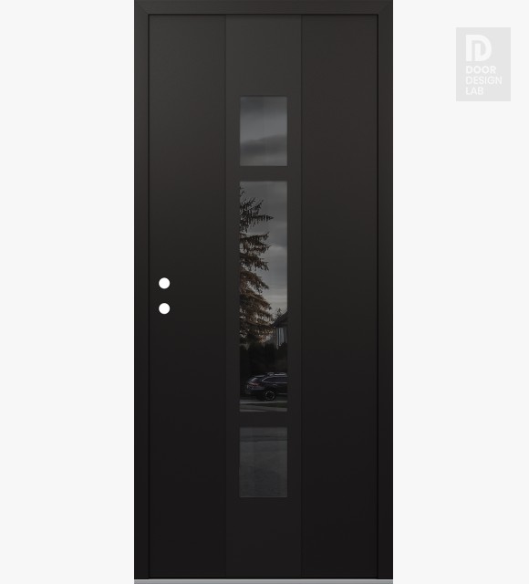 Modern Steel Front Door DIAMOND A9 36" X 80" BLACK/BLACK MIRRORED GLASS PANEL BLACK RHI