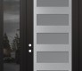 Modern Steel Front Door Diamond C9 48" x 96" black/white frosted Glass Panel stainless steel RHI with Sidelite and Transom mirrored Glass