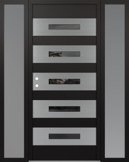Diamond D9 64" x 80" black/black mirrored Glass Panel stainless steel RHI with 2 Sidelites frosted Glass