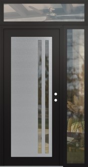 Diamond C6 52" x 96" black/black clear Glass Panel stainless steel LHI with Sidelite and Transom clear Glass