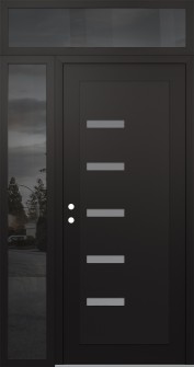 Diamond C8 52" x 96" black/white frosted Glass Panel black RHI with Sidelite and Transom mirrored Glass