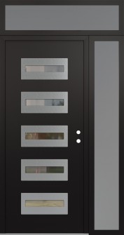 Diamond D4 48" x 96" black/black clear Glass Panel stainless steel LHI with Sidelite and Transom frosted Glass