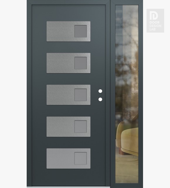 Modern Steel Front Door Diamond D2 50" x 80" anthracite/anthracite frosted Glass Panel stainless steel LHI with Sidelite clear Glass
