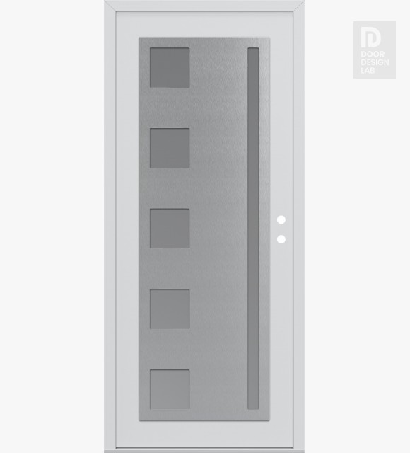 Modern Steel Front Door Diamond C3 36" x 80" white/white frosted Glass Panel stainless steel LHI