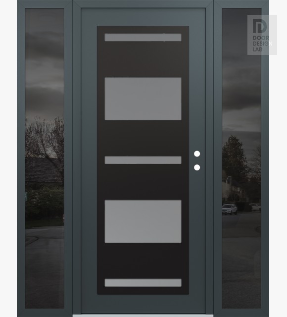 Modern Steel Front Door Diamond C10 60" x 80" anthracite/anthracite frosted Glass Panel black LHI with 2 Sidelites mirrored Glass
