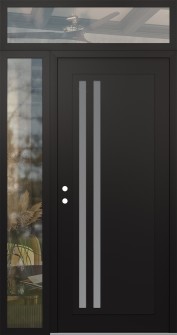 Diamond C6 48" x 96" black/white frosted Glass Panel black RHI with Sidelite and Transom clear Glass