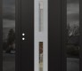 Modern Steel Front Door DIAMOND A6 64" X 80" BLACK/BLACK CLEAR GLASS PANEL STAINLESS STEEL RHI WITH 2 SIDELITES MIRRORED GLASS