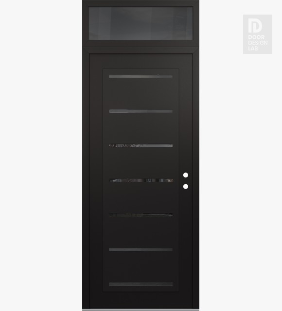 Modern Steel Front Door Diamond C11 36" x 96" black/black mirrored Glass Panel black LHI with Transom mirrored Glass