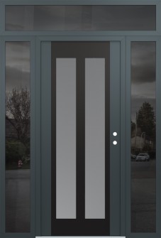 Diamond C14 60" x 96" anthracite/anthracite frosted Glass Panel black LHI with 2 Sidelites and Transom mirrored Glass