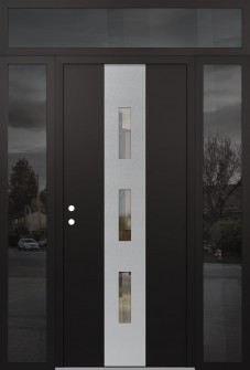 DIAMOND A7 68" X 96" BLACK/BLACK CLEAR GLASS PANEL STAINLESS STEEL RHI WITH 2 SIDELITES AND TRANSOM MIRRORED GLASS
