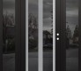 Modern Steel Front Door Diamond C14 68" x 80" black/black mirrored Glass Panel stainless steel LHI with 2 Sidelites mirrored Glass