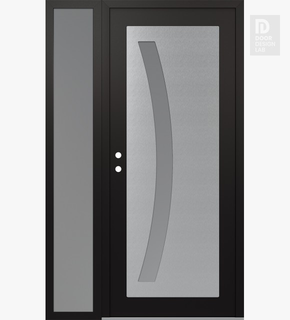 Modern Steel Front Door Diamond C4 52" x 80" black/white frosted Glass Panel stainless steel RHI with Sidelite frosted Glass