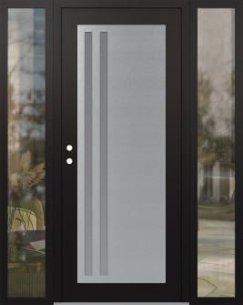 Diamond C6 60" x 80" black/white frosted Glass Panel stainless steel RHI with 2 Sidelites clear Glass