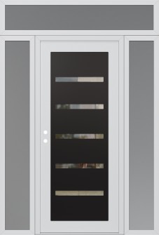 Diamond C7 60" x 96" white/white clear Glass Panel black RHI with 2 Sidelites and Transom frosted Glass