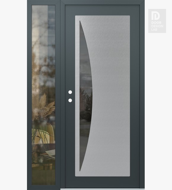Modern Steel Front Door Diamond C13 52" x 80" anthracite/anthracite mirrored Glass Panel stainless steel RHI with Sidelite clear Glass