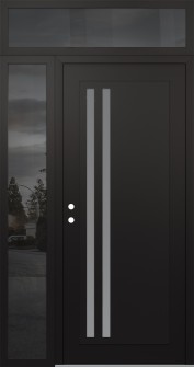 Diamond C6 48" x 96" black/white frosted Glass Panel black RHI with Sidelite and Transom mirrored Glass