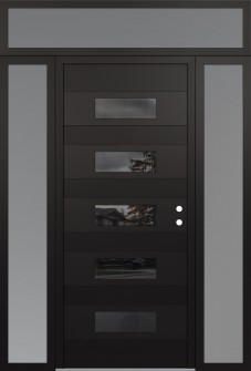 Diamond D5 64" x 96" black/black mirrored Glass Panel black LHI with 2 Sidelites and Transom frosted Glass