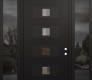 Modern Steel Front Door Diamond D8 68" x 96" black/black clear Glass Panel black LHI with 2 Sidelites and Transom mirrored Glass