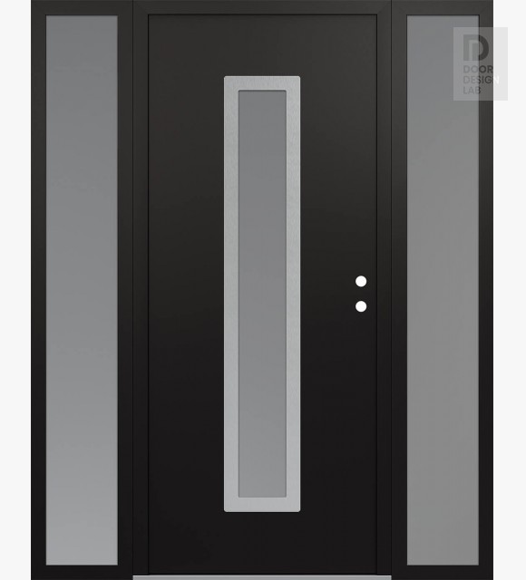 Modern Steel Front Door DIAMOND A11 60" X 80" BLACK/WHITE FROSTED GLASS PANEL STAINLESS STEEL LHI WITH 2 SIDELITES FROSTED GLASS