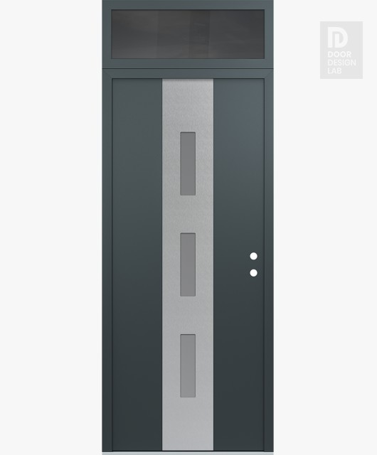 Modern Steel Front Door DIAMOND A7 36" X 96" ANTHRACITE/ANTHRACITE FROSTED GLASS PANEL STAINLESS STEEL LHI WITH TRANSOM MIRRORED GLASS