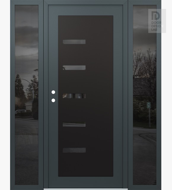 Modern Steel Front Door Diamond C8 68" x 80" anthracite/anthracite mirrored Glass Panel black RHI with 2 Sidelites mirrored Glass