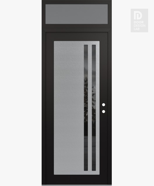 Modern Steel Front Door Diamond C6 36" x 96" black/black mirrored Glass Panel stainless steel LHI with Transom frosted Glass
