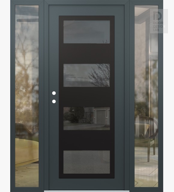 Modern Steel Front Door Diamond C2 64" x 80" anthracite/anthracite mirrored Glass Panel black RHI with 2 Sidelites clear Glass