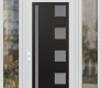 Modern Steel Front Door Diamond C3 64" x 96" white/white frosted Glass Panel black RHI with 2 Sidelites and Transom clear Glass
