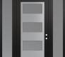 Modern Steel Front Door Diamond C2 68" x 96" black/white frosted Glass Panel stainless steel LHI with 2 Sidelites and Transom frosted Glass