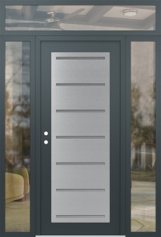 Diamond C11 68" x 96" anthracite/anthracite frosted Glass Panel stainless steel RHI with 2 Sidelites and Transom clear Glass
