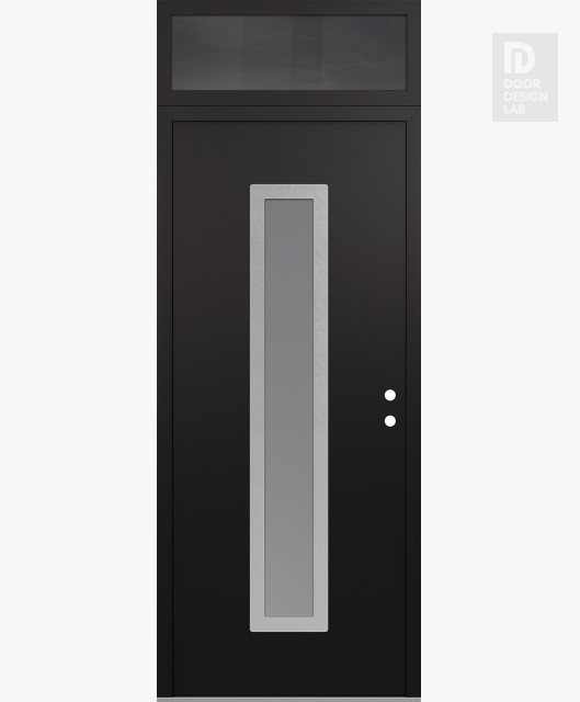 Modern Steel Front Door DIAMOND A11 36" X 96" BLACK/WHITE FROSTED GLASS PANEL STAINLESS STEEL LHI WITH TRANSOM MIRRORED GLASS