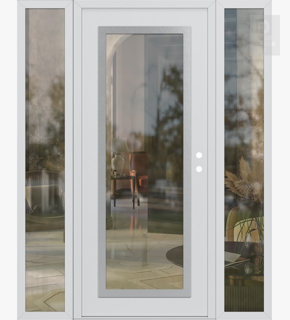 Modern Steel Front Door Diamond C1 64" x 80" white/white clear Glass Panel stainless steel LHI with 2 Sidelites clear Glass