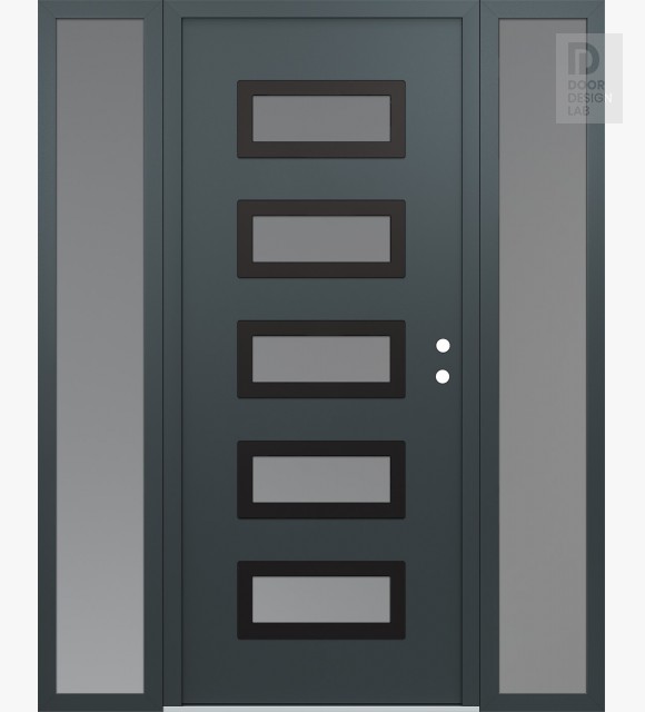 Modern Steel Front Door Diamond D1 68" x 80" anthracite/anthracite frosted Glass Panel black LHI with 2 Sidelites frosted Glass