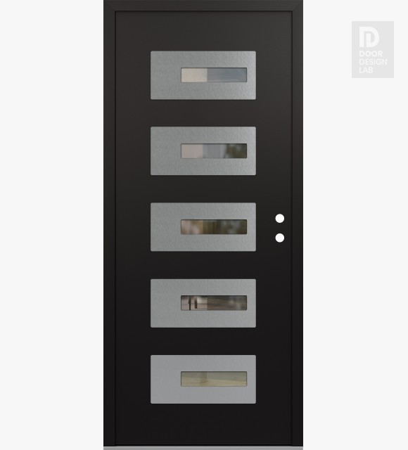 Modern Steel Front Door Diamond D6 36" x 80" black/black clear Glass Panel stainless steel LHI