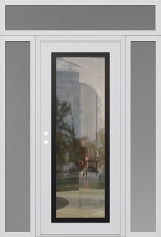 Diamond C1 68" x 96" white/white clear Glass Panel black RHI with 2 Sidelites and Transom frosted Glass