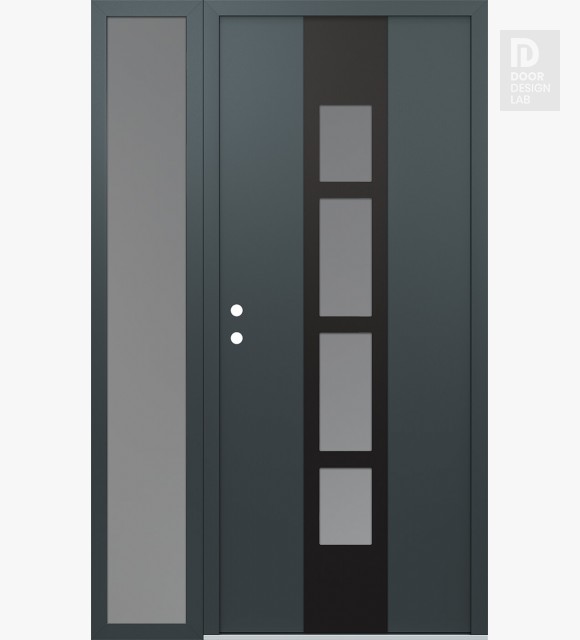 Modern Steel Front Door DIAMOND A10 52" X 80" ANTHRACITE/ANTHRACITE FROSTED GLASS PANEL BLACK RHI WITH SIDELITE FROSTED GLASS
