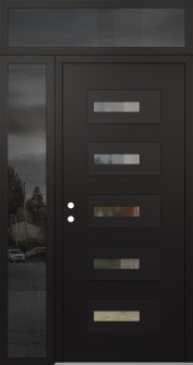 Diamond D6 52" x 96" black/black clear Glass Panel black RHI with Sidelite and Transom mirrored Glass