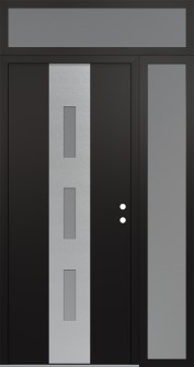 DIAMOND A7 48" X 96" BLACK/WHITE FROSTED GLASS PANEL STAINLESS STEEL LHI WITH SIDELITE AND TRANSOM FROSTED GLASS