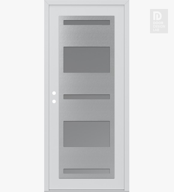 Modern Steel Front Door Diamond C10 36" x 80" white/white frosted Glass Panel stainless steel RHI