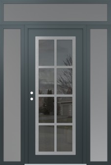 Diamond C16 64" x 96" anthracite/anthracite mirrored Glass Panel stainless steel RHI with 2 Sidelites and Transom frosted Glass
