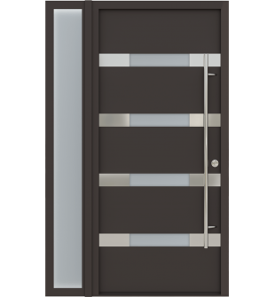MODERN FRONT STEEL DOOR AURA BROWN/WHITE 49 1/4" X 81 11/16" LHI + SIDELITE LEFT