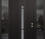 Modern Steel Front Door DIAMOND A3 60" X 96" BLACK/WHITE FROSTED GLASS PANEL BLACK LHI WITH 2 SIDELITES AND TRANSOM MIRRORED GLASS