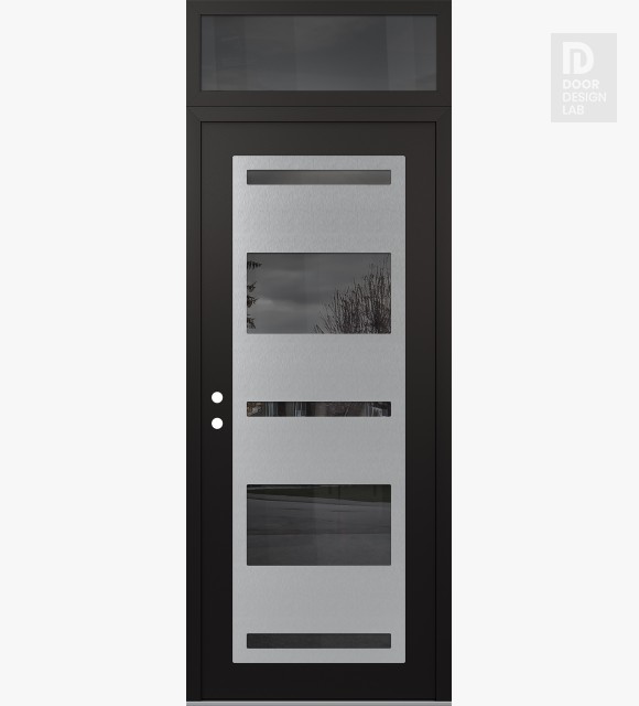 Modern Steel Front Door Diamond C10 36" x 96" black/black mirrored Glass Panel stainless steel RHI with Transom mirrored Glass