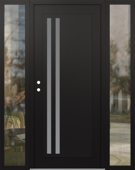 Diamond C6 60" x 80" black/white frosted Glass Panel black RHI with 2 Sidelites clear Glass