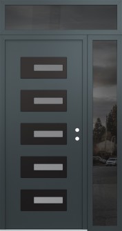 Diamond D6 50" x 96" anthracite/anthracite frosted Glass Panel black LHI with Sidelite and Transom mirrored Glass