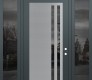 Modern Steel Front Door Diamond C6 64" x 96" anthracite/anthracite mirrored Glass Panel stainless steel LHI with 2 Sidelites and Transom mirrored Glass