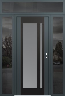 Diamond C15 64" x 96" anthracite/anthracite frosted Glass Panel black LHI with 2 Sidelites and Transom mirrored Glass